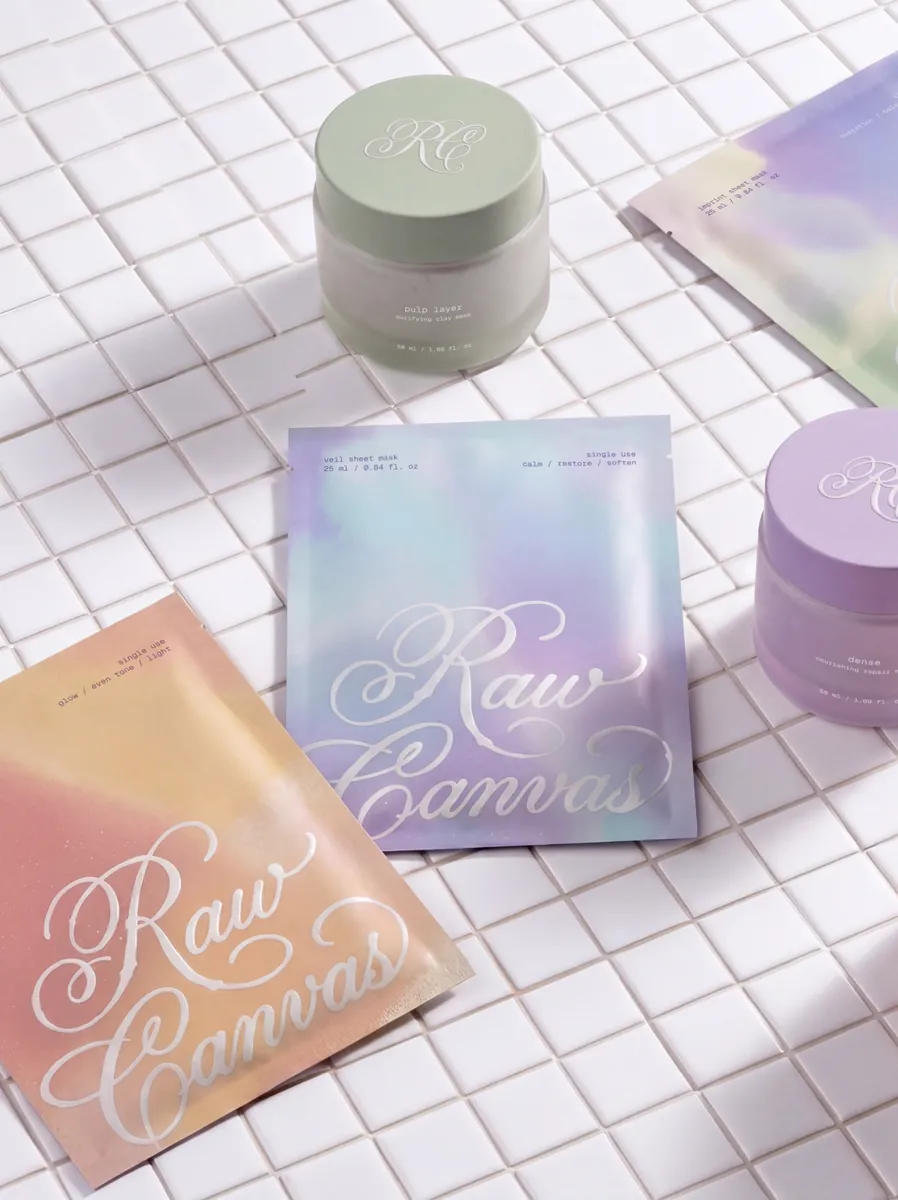 Raw Canvas jar and iridescent packaging